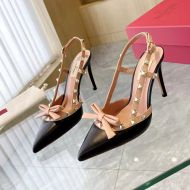 Valentino Rockstud Bow Slingback Pumps Women Calfskin Black/Apricot