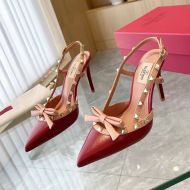 Valentino Rockstud Bow Slingback Pumps Women Calfskin Burgundy