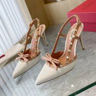 Valentino Rockstud Bow Slingback Pumps Women Calfskin White