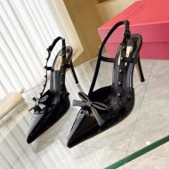 Valentino Rockstud Bow Slingback Pumps Women Patent Leather Black