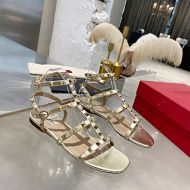 Valentino Rockstud Flat Sandals with Ankle Strap Women Calfskin Gold