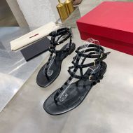 Valentino Rockstud Flip-Flop Flat Sandals Women Calfskin Black