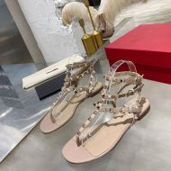 Valentino Rockstud Flip-Flop Flat Sandals Women Calfskin Pink