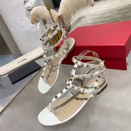 Valentino Rockstud Flip-Flop Flat Sandals Women Calfskin White