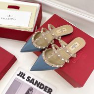 Valentino Rockstud Mules with Straps Women Patent Leather Navy Blue