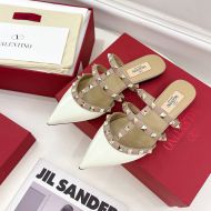 Valentino Rockstud Mules with Straps Women Patent Leather White