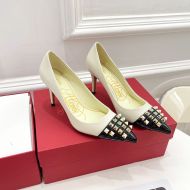 Valentino Rockstud Pumps with Studded Toecap Women Smooth Leather White/Black