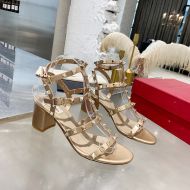 Valentino Rockstud Sandals with Ankle Strap Women Calfskin Rose Gold