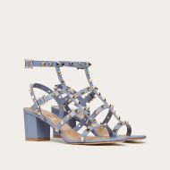 Valentino Rockstud Sandals with Ankle Strap Women Calfskin Sky Blue