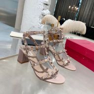 Valentino Rockstud Sandals with Ankle Strap Women Calfskin Taupe