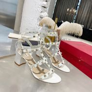 Valentino Rockstud Sandals with Ankle Strap Women Calfskin White