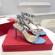 Valentino Rockstud Sandals with Asymmetric-Strap Women Calfskin Sky Blue