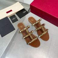 Valentino Rockstud Slides with No Limit Studs Women Calfskin Brown