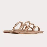 Valentino Rockstud Slides Women Calfskin Taupe