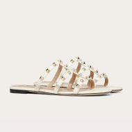 Valentino Rockstud Slides Women Calfskin White