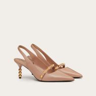 Valentino Rockstud Slingback Pumps with Sculpted Heel Women Caflskin Pink