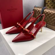 Valentino Rockstud Slingback Pumps with Sculpted Heel Women Caflskin Red