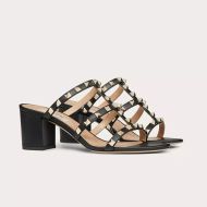 Valentino Rockstud Thick-Heeled Slides Women Calfskin Black/Gold