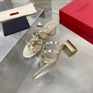 Valentino Rockstud Thick-Heeled Slides Women Calfskin Gold