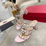 Valentino Rockstud Thick-Heeled Slides Women Calfskin Pink