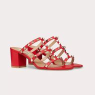 Valentino Rockstud Thick-Heeled Slides Women Calfskin Red