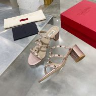 Valentino Rockstud Thick-Heeled Slides Women Calfskin Rose Gold