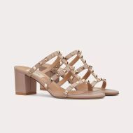 Valentino Rockstud Thick-Heeled Slides Women Calfskin Taupe