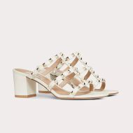 Valentino Rockstud Thick-Heeled Slides Women Calfskin White