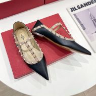 Valentino Rockstud Ballerina Flats with T-Strap Women Patent Leather Black