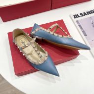 Valentino Rockstud Ballerina Flats with T-Strap Women Patent Leather Blue