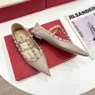 Valentino Rockstud Ballerina Flats with T-Strap Women Patent Leather Pink