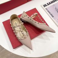 Valentino Rockstud Ballerina Flats with T-Strap Women Patent Leather Pink