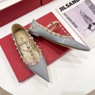 Valentino Rockstud Ballerina Flats with T-Strap Women Patent Leather Sky Blue