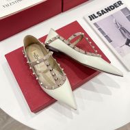 Valentino Rockstud Ballerina Flats with T-Strap Women Patent Leather White