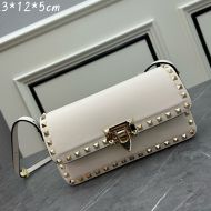 Valentino Rockstud23 East-West Shoulder Bag In Smooth Calfskin White