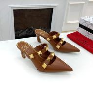 Valentino Roman Stud Heeled Mules with Straps Women Calfskin Brown