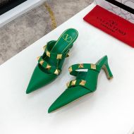 Valentino Roman Stud Heeled Mules with Straps Women Calfskin Green