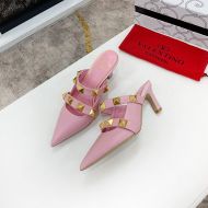 Valentino Roman Stud Heeled Mules with Straps Women Calfskin Pink