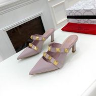 Valentino Roman Stud Heeled Mules with Straps Women Calfskin Purple