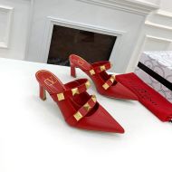 Valentino Roman Stud Heeled Mules with Straps Women Calfskin Red