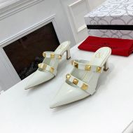 Valentino Roman Stud Heeled Mules with Straps Women Calfskin White