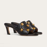 Valentino Roman Stud Heeled Slides Women Nappa Leather Black