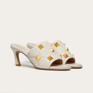 Valentino Roman Stud Heeled Slides Women Nappa Leather White