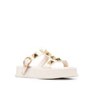 Valentino Roman Stud Platform Slides with T-Strap Women Calfskin White