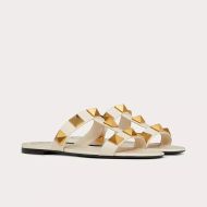 Valentino Roman Stud Slides Women Calfskin White