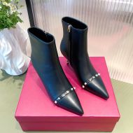 Valentino Roman Stud Ankle Booties with Sculpted Heel Women Calfskin Black/Silver