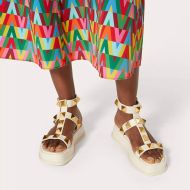 Valentino Roman Stud Platform Sandals with Ankle Strap Women Calfskin White