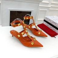 Valentino Roman Stud Pumps with Straps Women Calfskin Orange