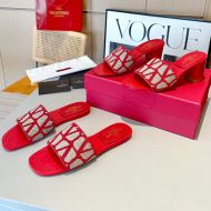 Valentino Slides Women Toile Iconographe Fabric Red