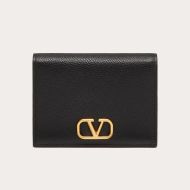 Valentino Small Compact VLogo Signature Wallet In Grainy Calfskin Black